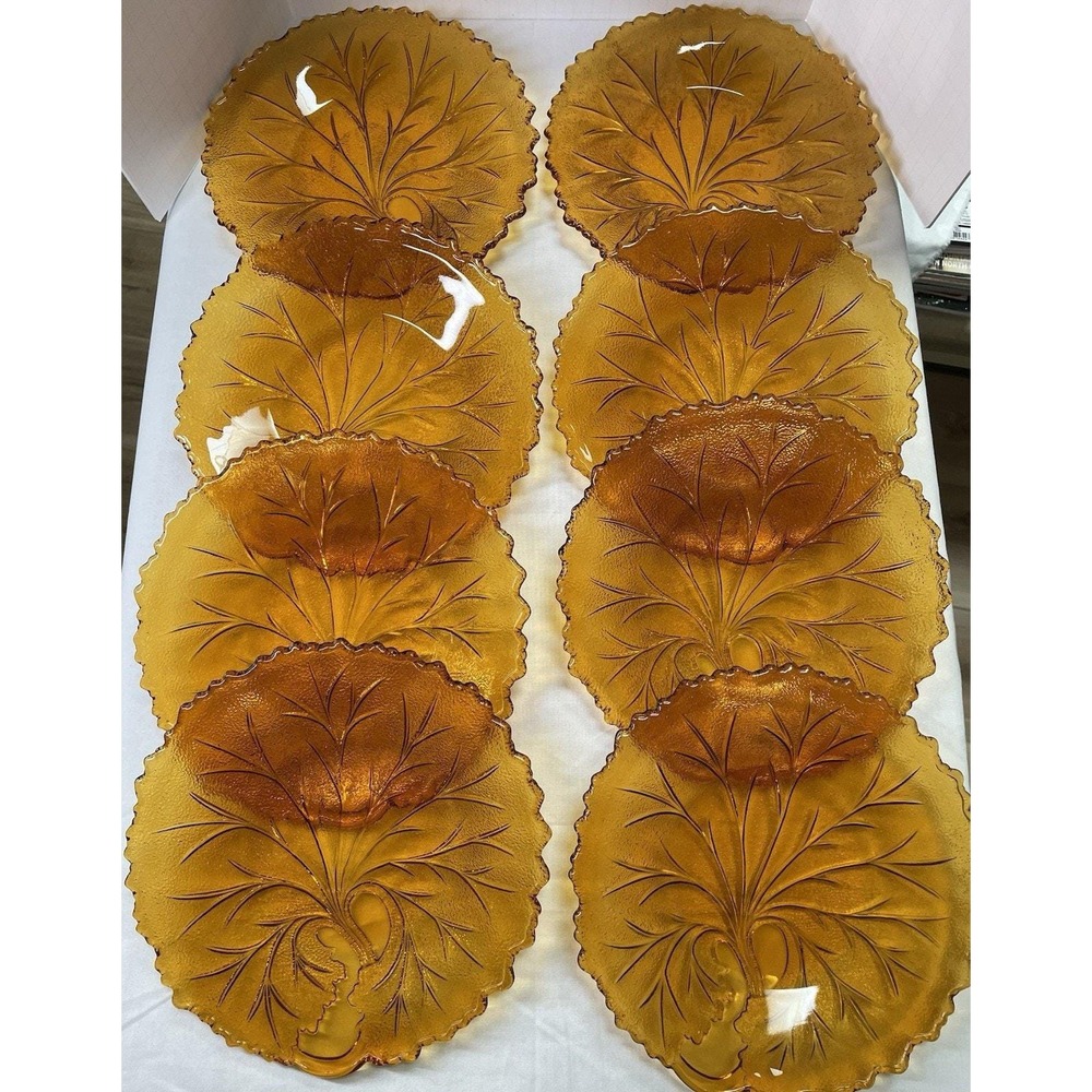 Vintage 1960s Indiana Glass Pebble Leaf Tree Life Gold Plate. Price per Plate.